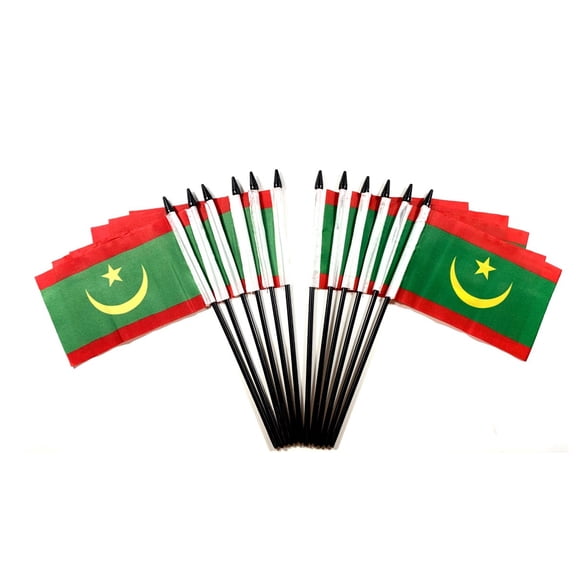 Pack of 12 4"x6" Mauritania Polyester Miniature Office Desk & Little Table Flags, 1 Dozen 4"x 6" Mauritanian Small Mini Hand Waving Stick Flags