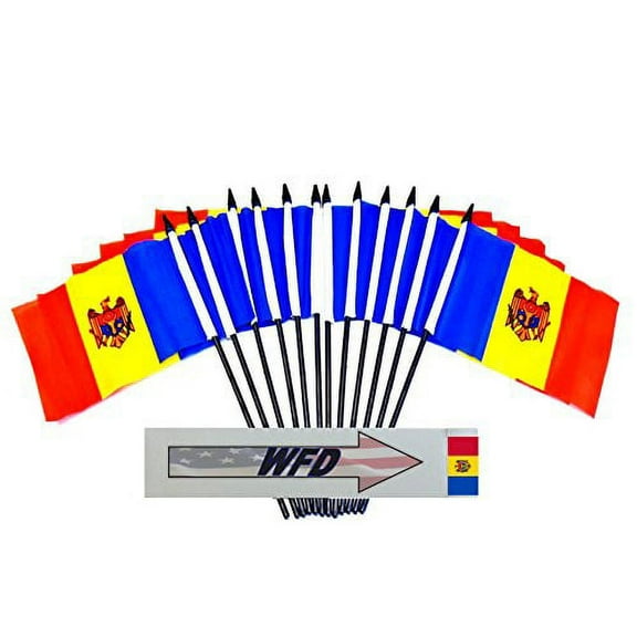 Pack of 12 4"x6" Moldova Polyester Miniature Desk & Little Table Flags, 1 Dozen 4"x 6" Moldovan Small Mini Hand Waving Stick Flags