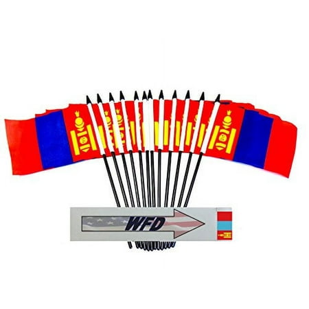 Pack of 12 4"x6" Mongolia Polyester Miniature Desk & Little Table Flags, 1 Dozen 4"x 6" Mongolian Small Mini Hand Waving Stick Flags