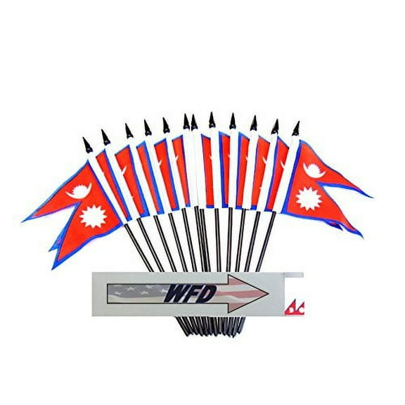 Pack of 12 4"x6" Nepal Polyester Miniature Desk & Little Table Flags, 1 Dozen 4"x 6" Nepalese Small Mini Hand Waving Stick Flags
