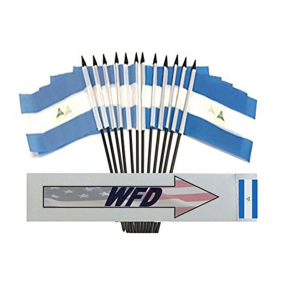 Pack of 12 4"x6" Nicaragua Polyester Miniature Office Desk & Little Table Flags, 1 Dozen 4"x 6" Nicaraguan Small Mini Hand Waving Stick Flags