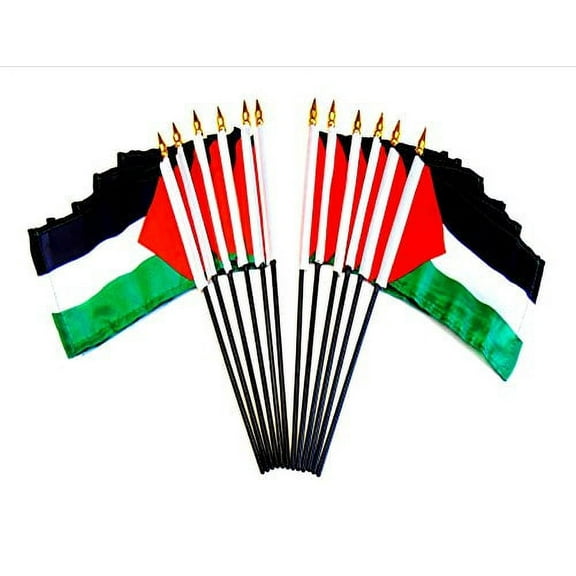 Pack of 12 4"x6" Palestine Polyester Miniature Desk & Little Table Flags, 1 Dozen 4"x 6" Palestinian Small Mini Hand Waving Stick Flags