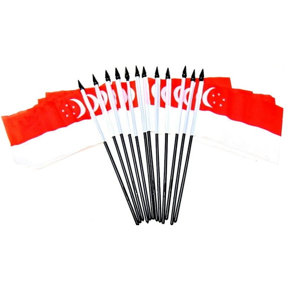 Pack of 12 4"x6" Singapore International Polyester Miniature Office Desk & Little Table Flags, 1 Dozen Country 4x6 Small Mini Hand Waving Stick Flags