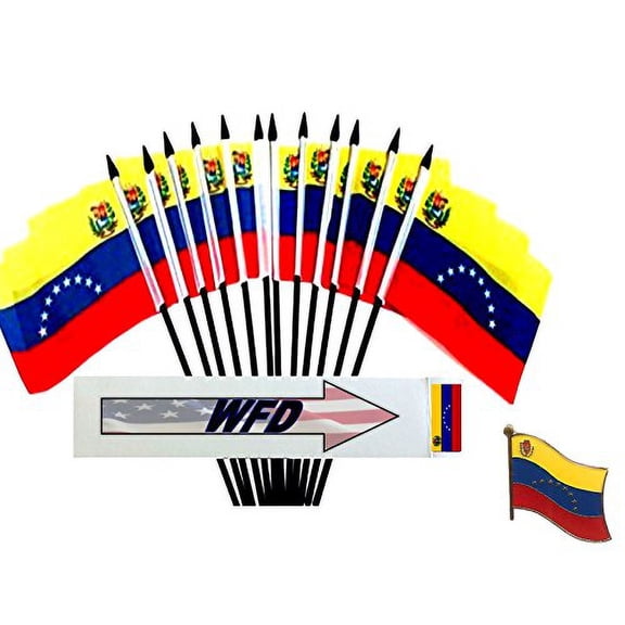 Pack of 12 4"x6" Venezuela Polyester Miniature Office Desk & Little Table Flags, 1 Dozen 4"x 6" Venezuelan Small Mini Hand Waving Stick Flags
