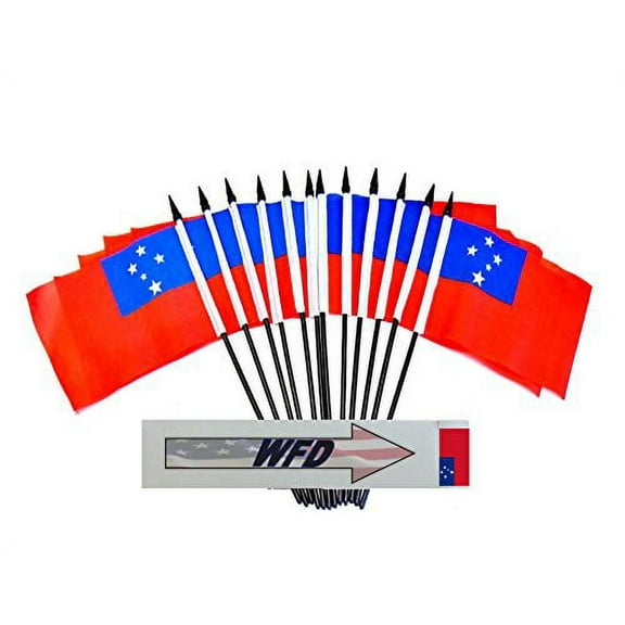 Pack of 12 4"x6" Western Samoa Polyester Miniature Office Desk & Little Table Flags, 1 Dozen 4"x 6" Samoan Small Mini Hand Waving Stick Flags
