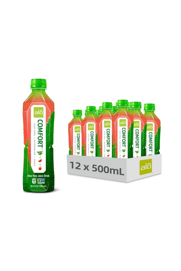 (Pack of 12) Alo Comfort Watermelon & Peach Aloe Vera Juice Drink, 16.9 fl oz