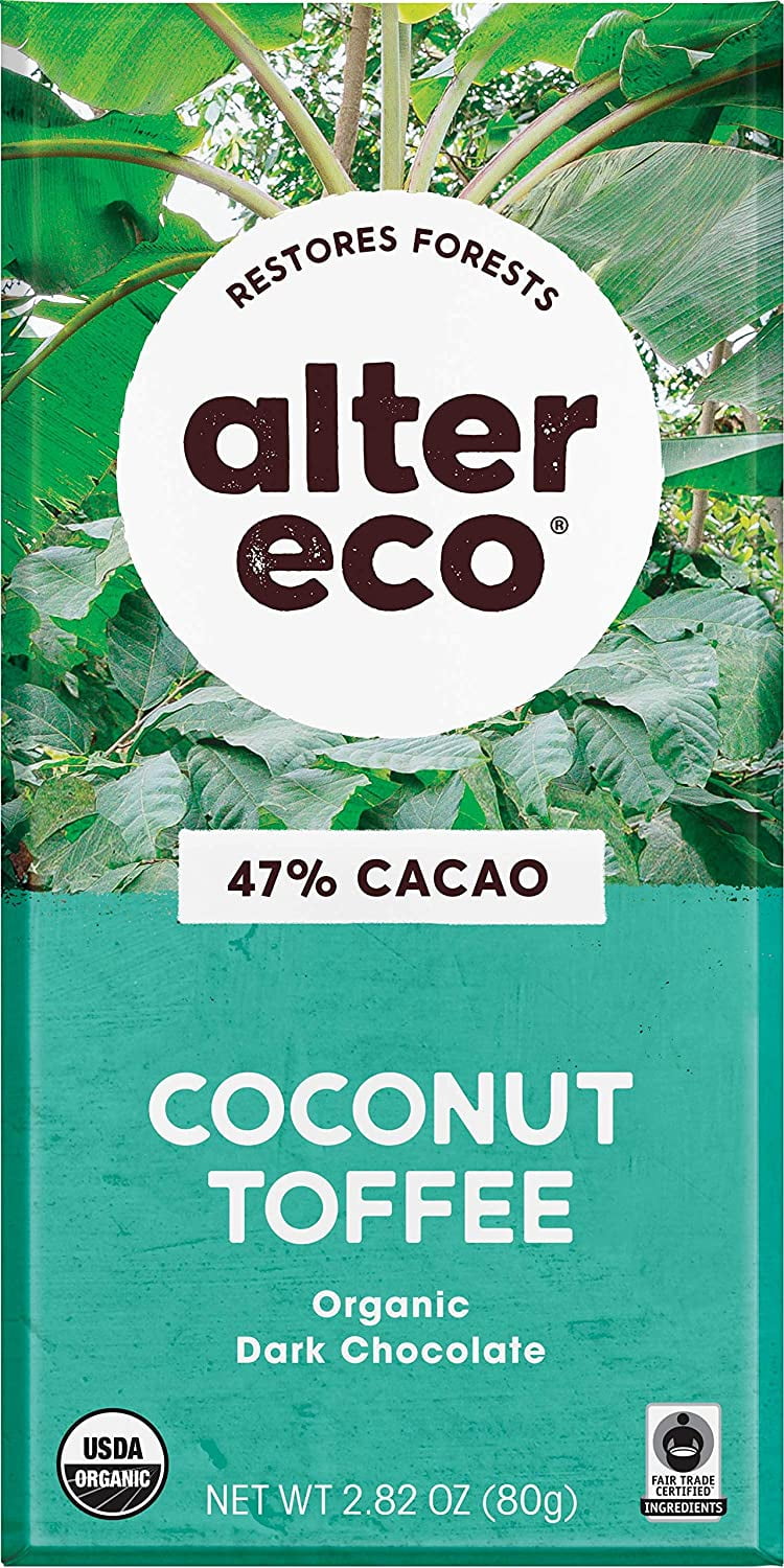 Pack of 12, Alter Eco Organic Dark Chocolate Bar Coconut Toffee, 2.82 oz
