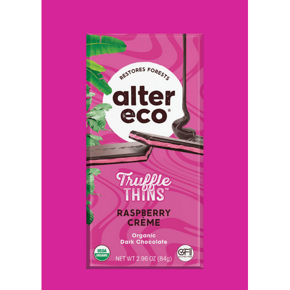 (Pack of 12), Alter Eco Raspberry Creme Truffle Thins Organic Dark Chocolate, 2.96 oz