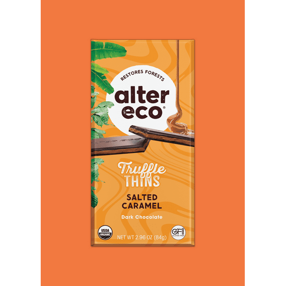 (Pack of 12), Alter Eco Salted Caramel Truffle Thins Dark Chocolate, 2.96 oz