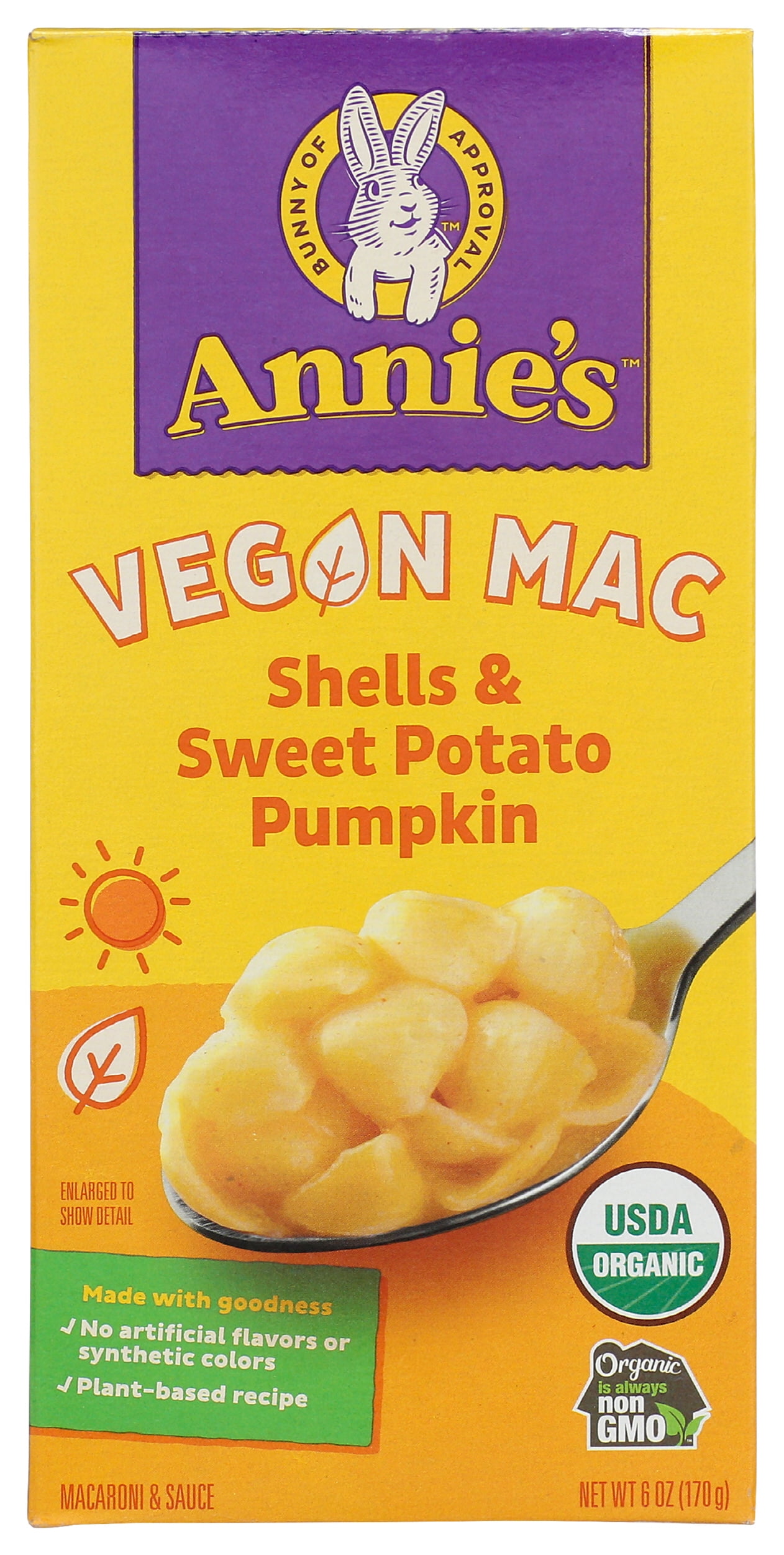 Pack of 12, Annies Homegrown Vegan Mac Shells & Sweet Potato Pumpkin, 6 oz