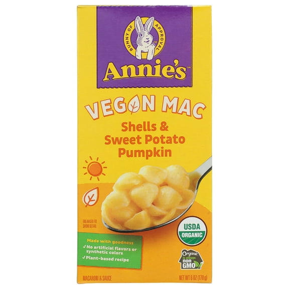 Pack of 12, Annies Homegrown Vegan Mac Shells & Sweet Potato Pumpkin, 6 oz