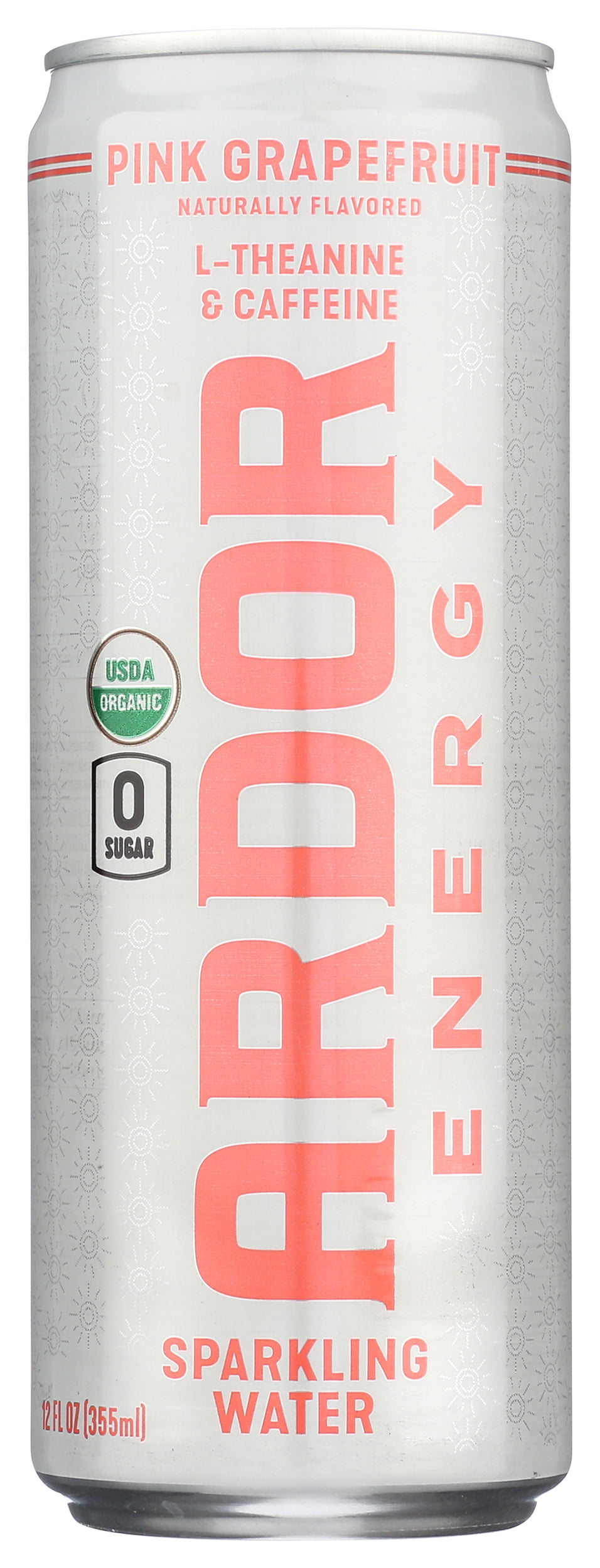 Pack of 12, Ardor Organic Inc Pink Grapefruit Energy Sparkling Water, 12 fl oz
