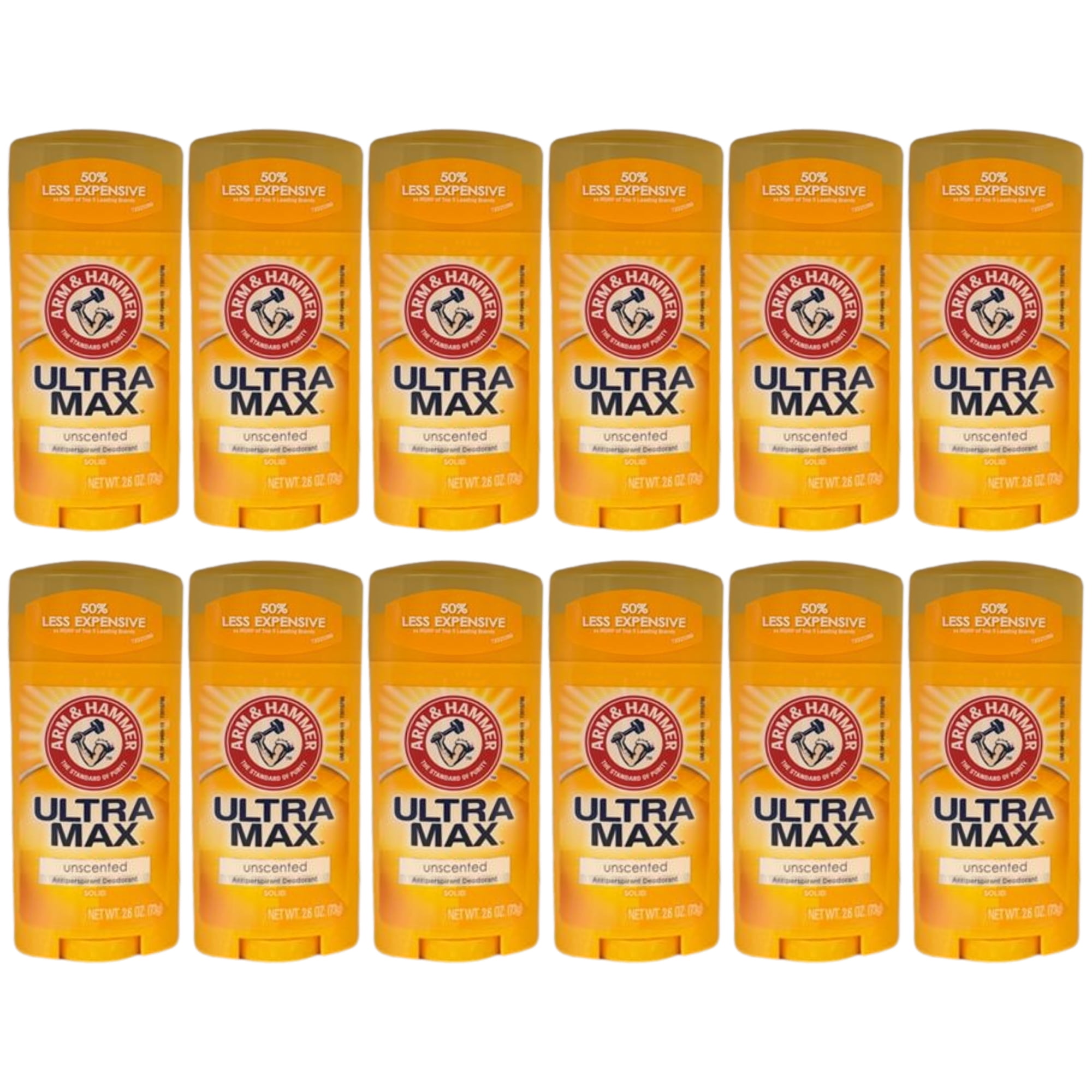 Pack of (12) Arm And Hammer Ultramax, Unscented Antiperspirant Deodorant, Invisible Solid, 2.6 fl oz