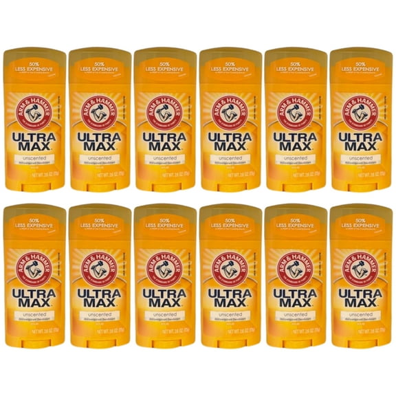 Pack of (12) Arm And Hammer Ultramax, Unscented Antiperspirant Deodorant, Invisible Solid, 2.6 fl oz