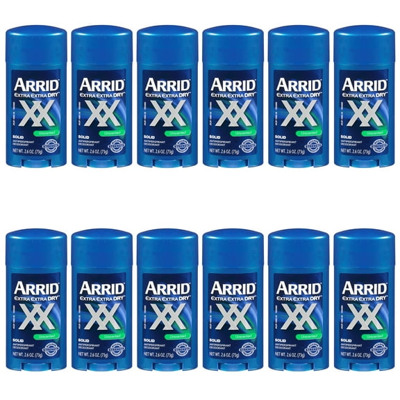 Pack of (12) Arrid XX Extra Extra Dry Solid Antiperspirant Deodorant, Unscented, Blue , 2.6 Oz