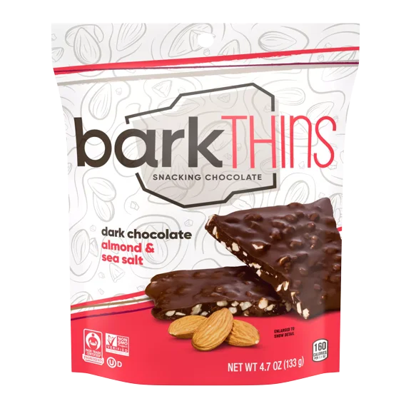Pack of 12, Barkthins Dark Chocolate Almond & Sea Salt Snacking Chocolate, 4.7 oz