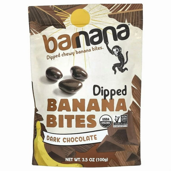 Pack of 12, Barnana Dark Chocolate Dipped Banana Bites, 3.5 oz