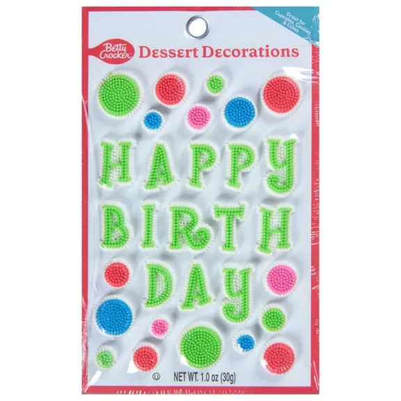 Pack of 12, Betty Crocker Happy Birthday Dessert Decorations, 1 oz