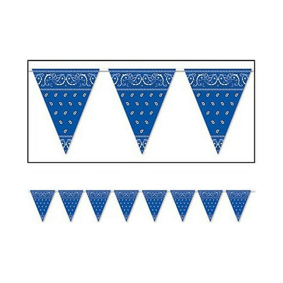 Pack of 12 Blue Bandana Pennant Banner Hanging Party Decorations 12'