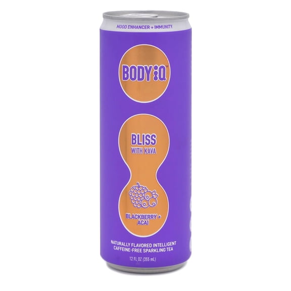 Pack of 12, Body Iq Bliss with Kava Blackberry Aa Sparkling Tea, 12 fl oz