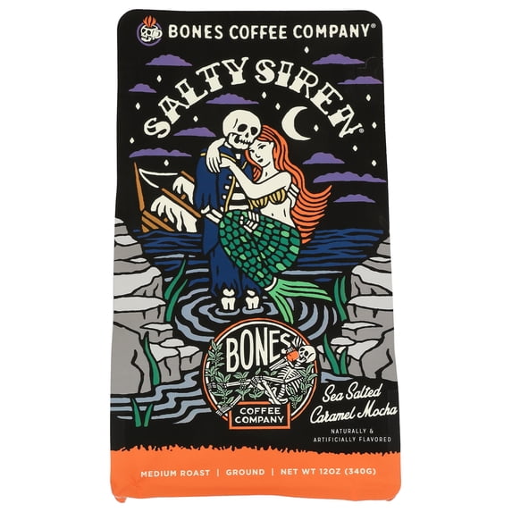 Pack of 12, Bones Coffee Company Salted Siren Sea Salted Caramel Mocha, 12 oz