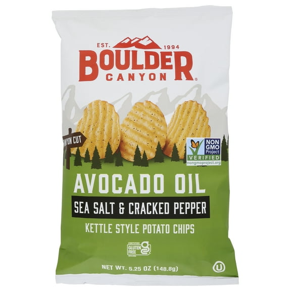 Pack of 12, Boulder Canyon Avocado Oil Sea Salt & Cracked Pepper Potato Chips, 5.25 oz