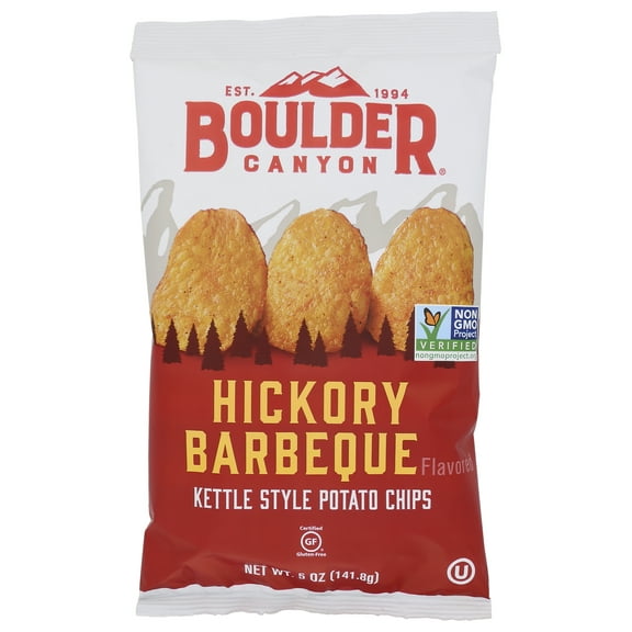 Pack of 12, Boulder Canyon Hickory Barbeque Kettle Chips, 5 oz