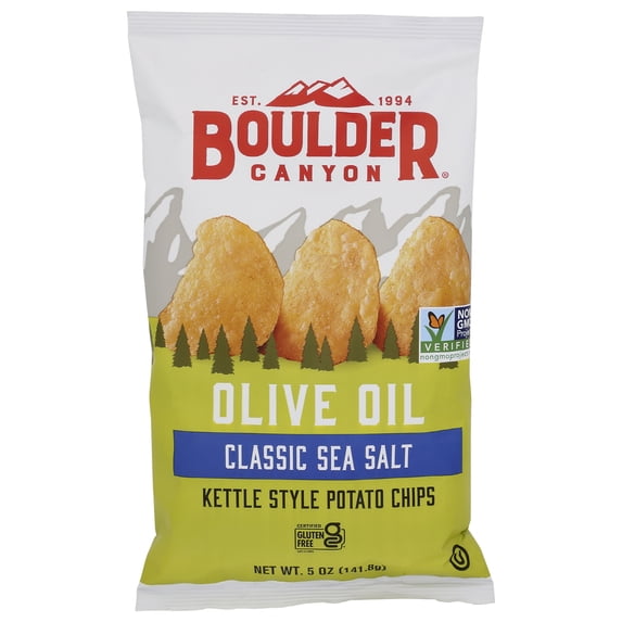 Pack of 12, Boulder Canyon Olive Oil Classic Sea Salt Kettle Chips, 5 oz