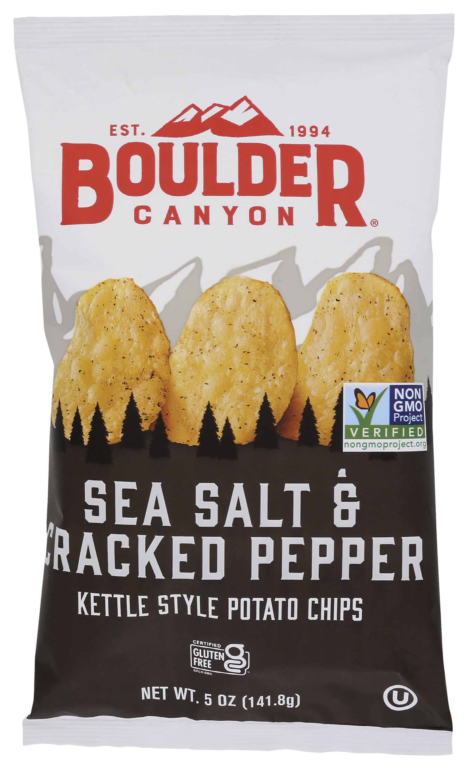 Pack of 12, Boulder Canyon Sea Salt and Cracked Pepper Kettle Chips, 5 oz