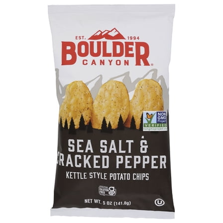 Pack of 12, Boulder Canyon Sea Salt and Cracked Pepper Kettle Chips, 5 oz