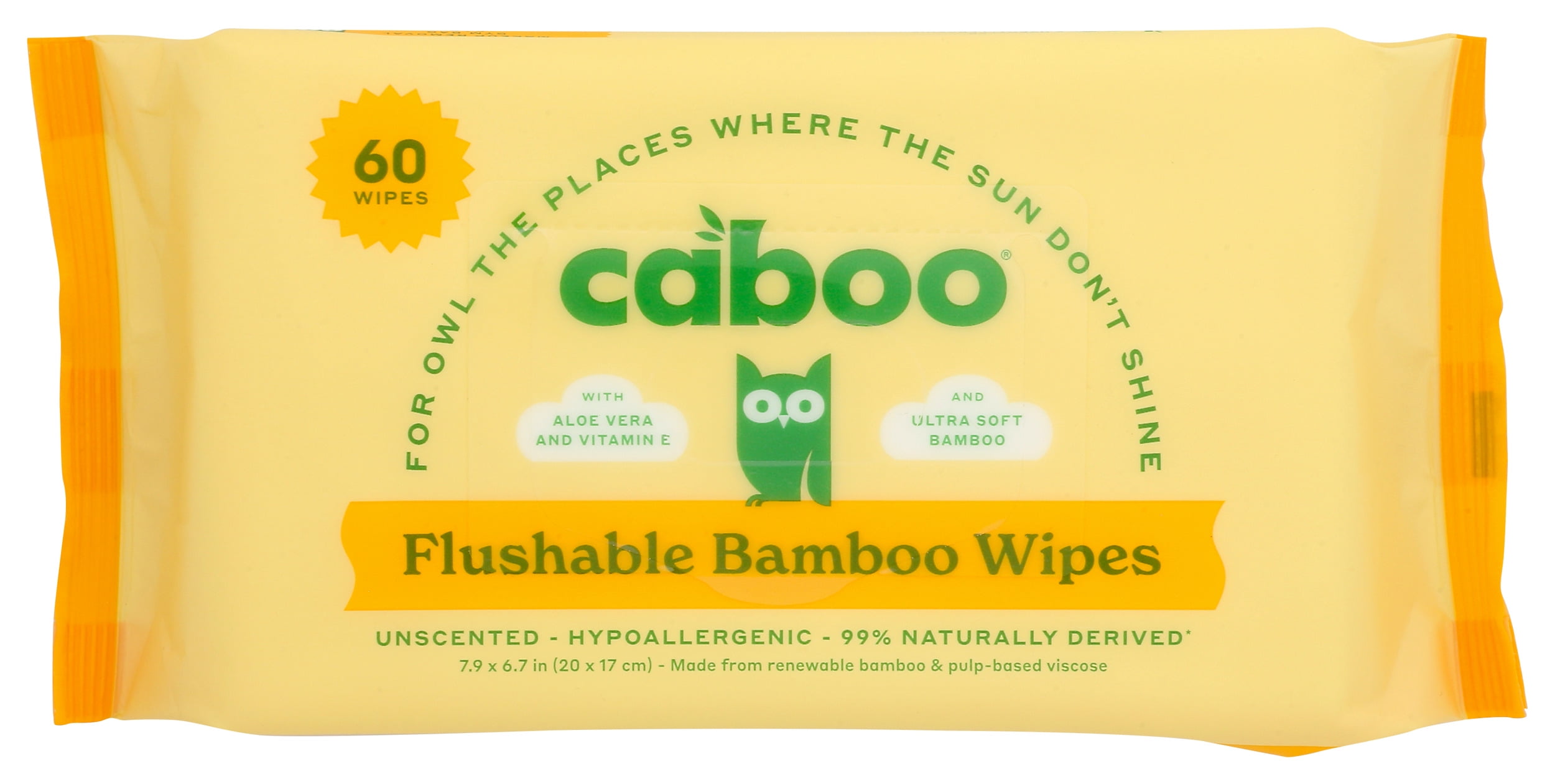 Pack of 12, Caboo Bamboo Flushable Wipes, 60 ct
