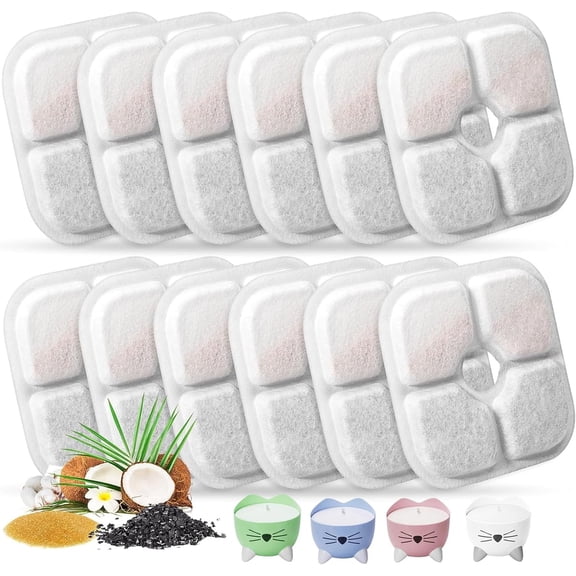 Pack of 12 Cat Water Fountain Replacement Filters Fit for Cat Fountain Triple Action Water Pet Cat Drinking Fountain Filter