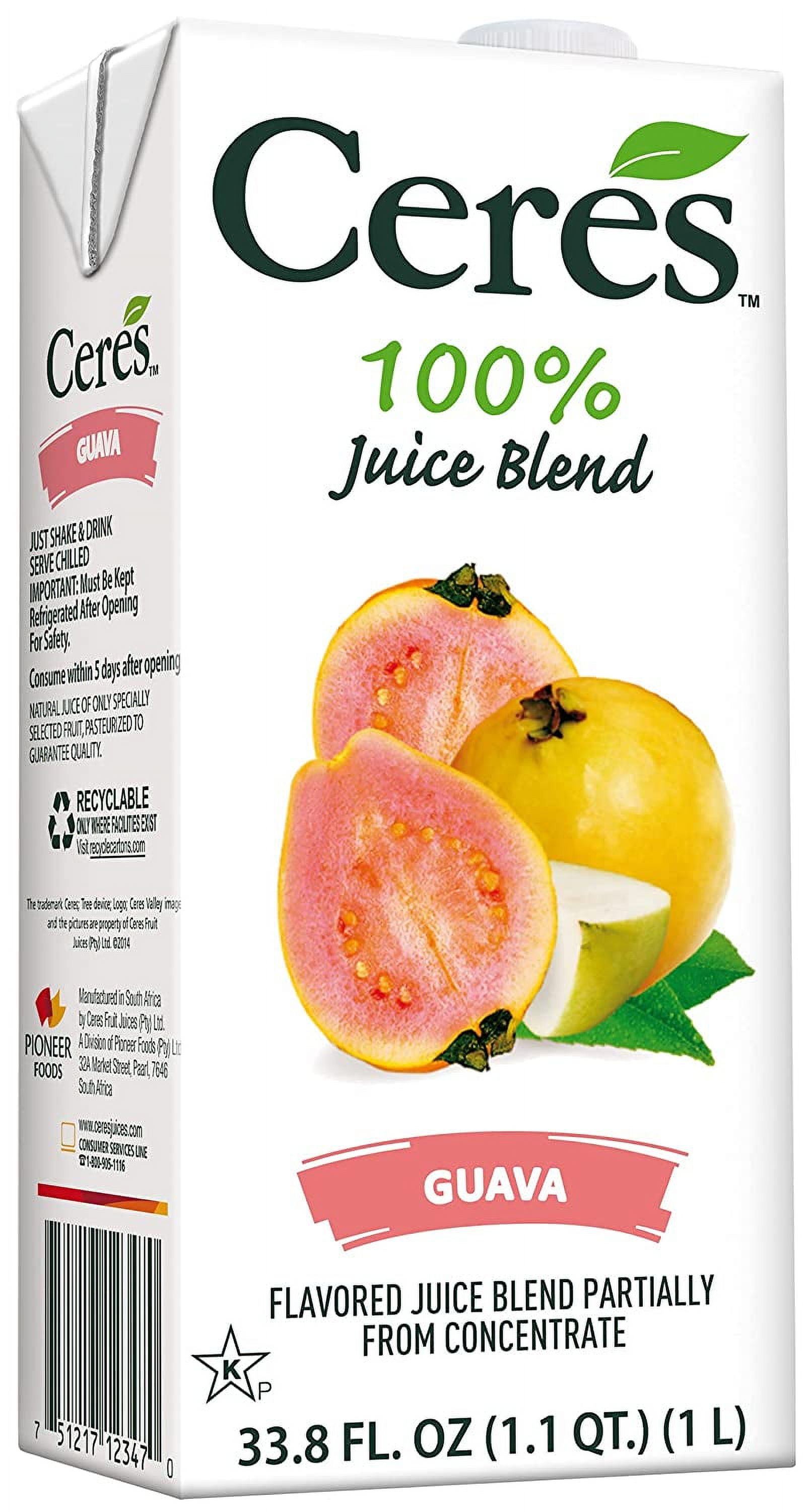Pack of 12, Ceres 100% Guava Juice Blend, 33.8 fl oz