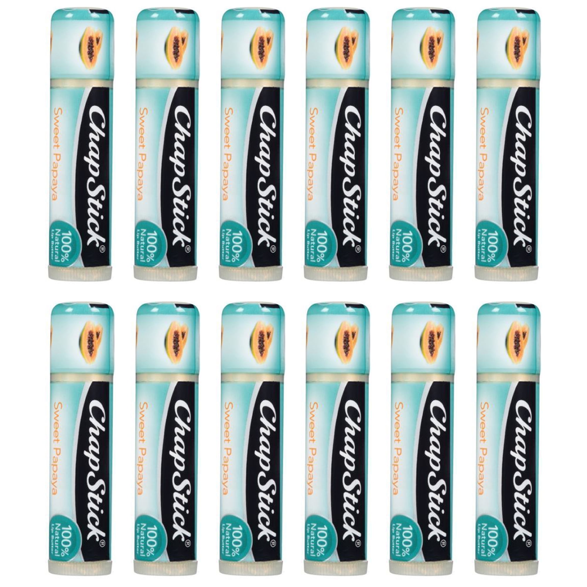 Pack of (12) ChapStick 100 Percent Natural Lip Butter Tube, Sweet Papaya Flavor, 0.15 Oz