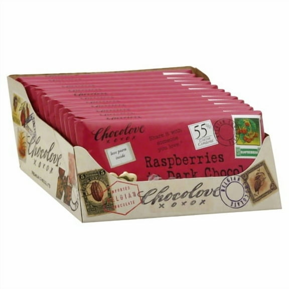 Pack of 12 ChocoLove Dark Raspberry Chocolate Bars 3.2 oz
