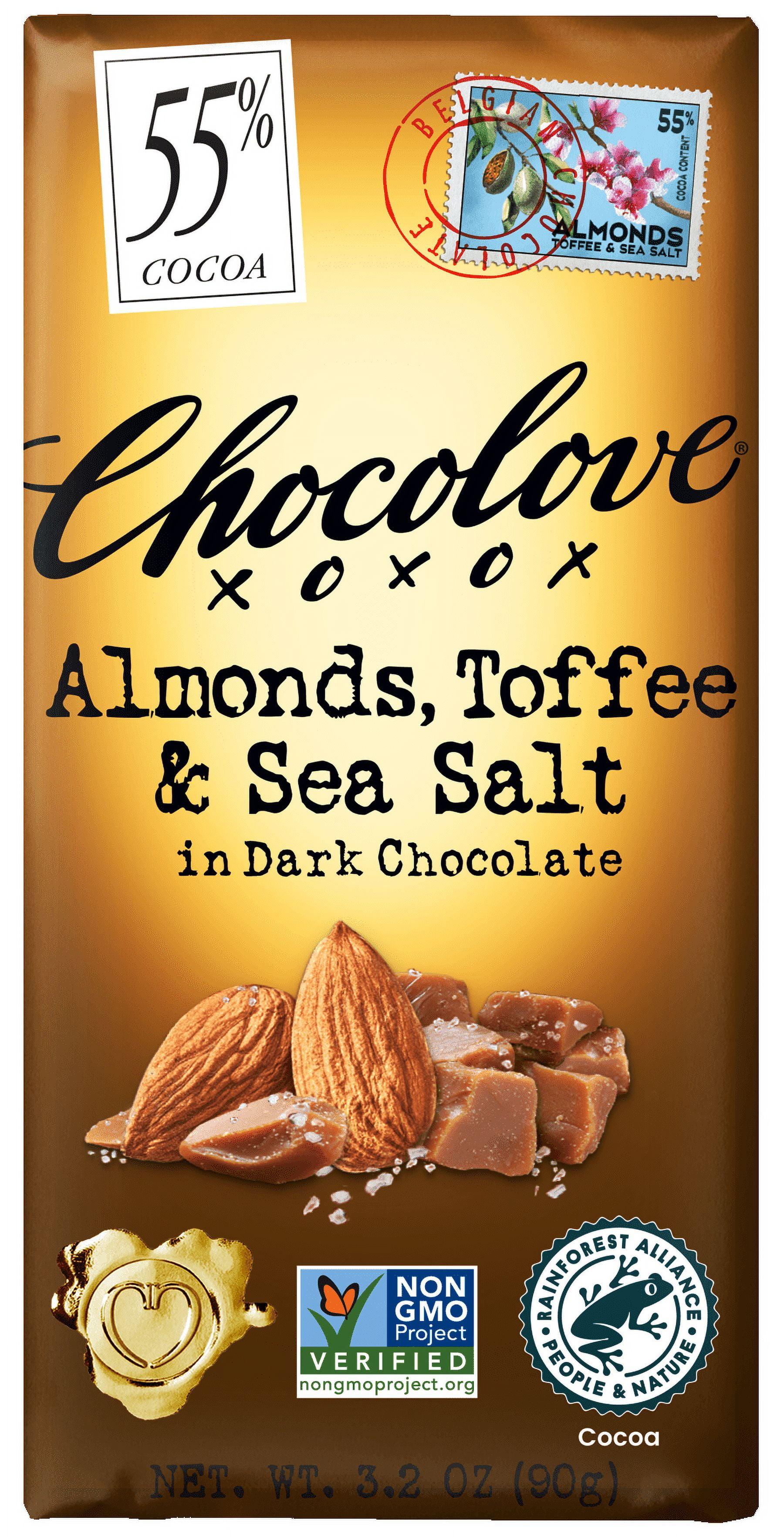 Pack of 12, Chocolove Almonds, Toffee & Sea Salt in Dark Chocolate, 3.2 oz