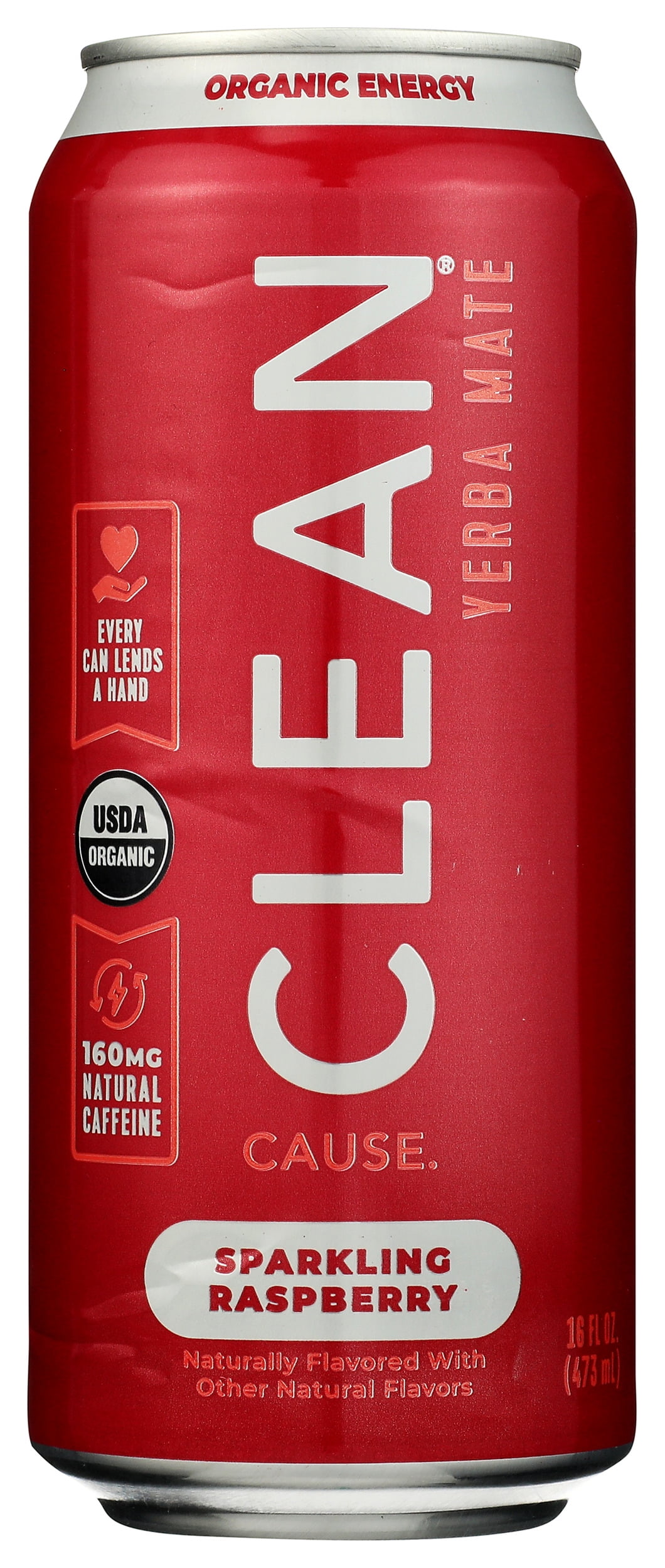 Pack of 12, CLEAN Cause Raspberry Organic Sparkling Yerba Mate, 16 fl oz