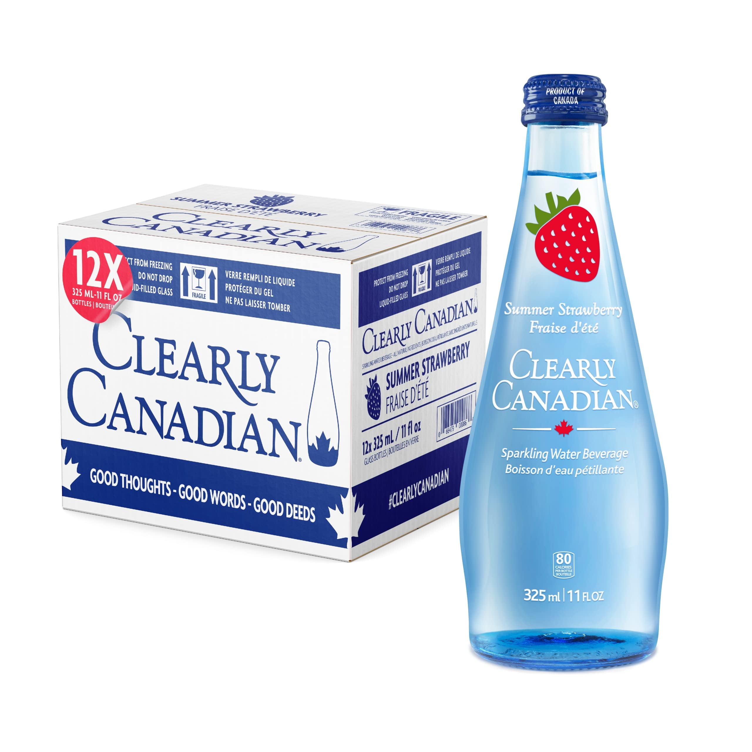 (Pack of 12) Clearly Canadian Summer Strawberry Sparkling Water Beverage, 11 fl oz