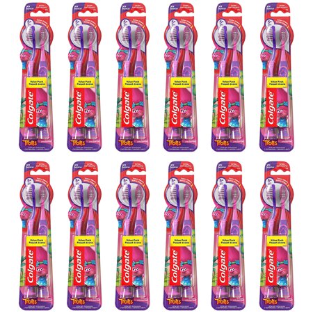 Pack of (12) Colgate Kids Toothbrush, Trolls, Extra Soft (Total 24 Qty)