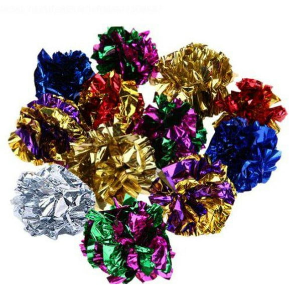 Pack of 12 Colorful Crinkle Foil Balls -Cat Interactive Toy Cat Sound Paper Mylar Balls