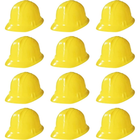 Pack of 12 Construction Party Hats Toy - Yellow Soft Plastic Hats for Kids - Construction Party Dress Up Accessories