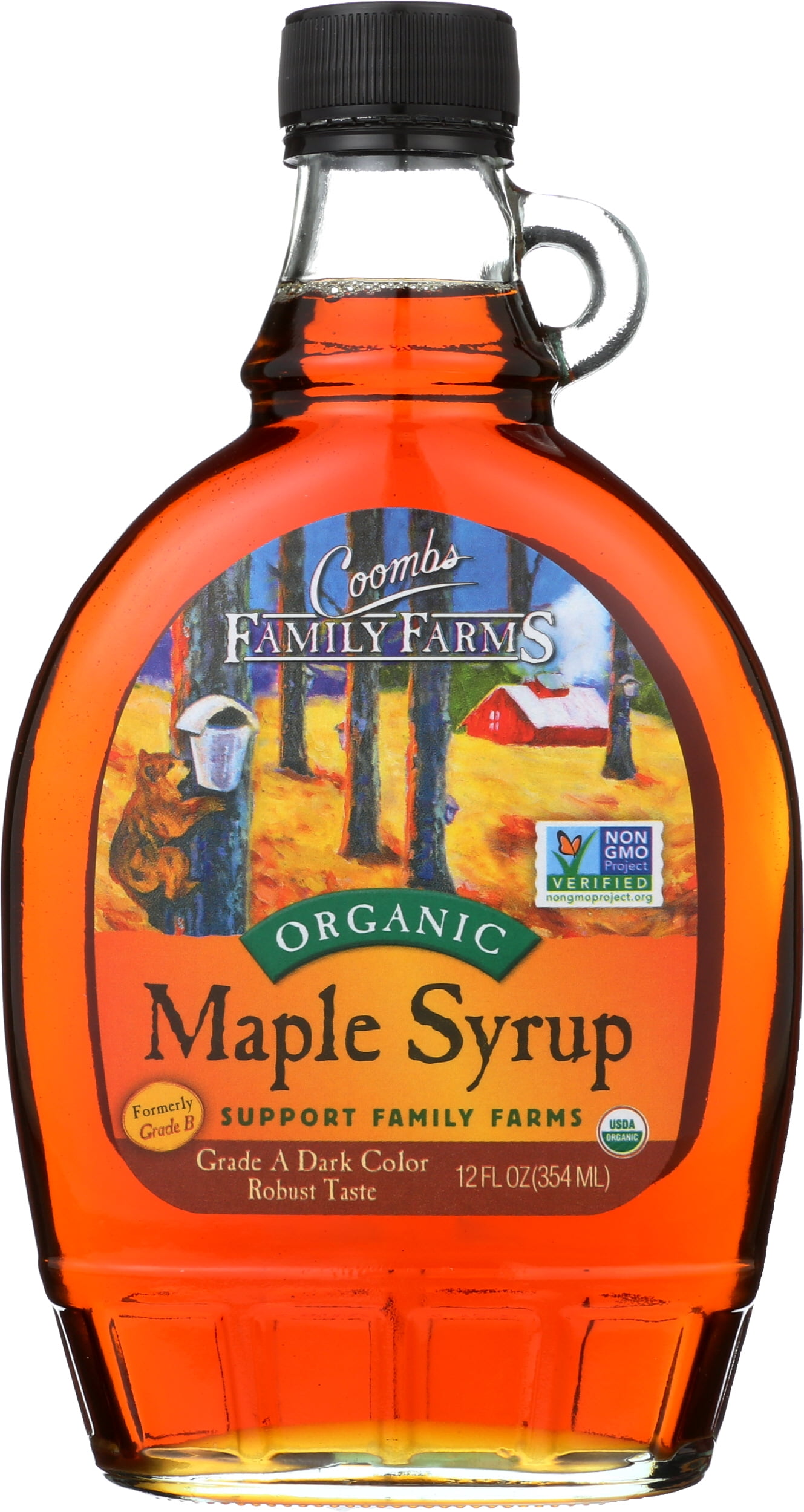 Pack of 12, Coombs Family Farms Grade A Dark Color Maple Syrup, 12 fl oz