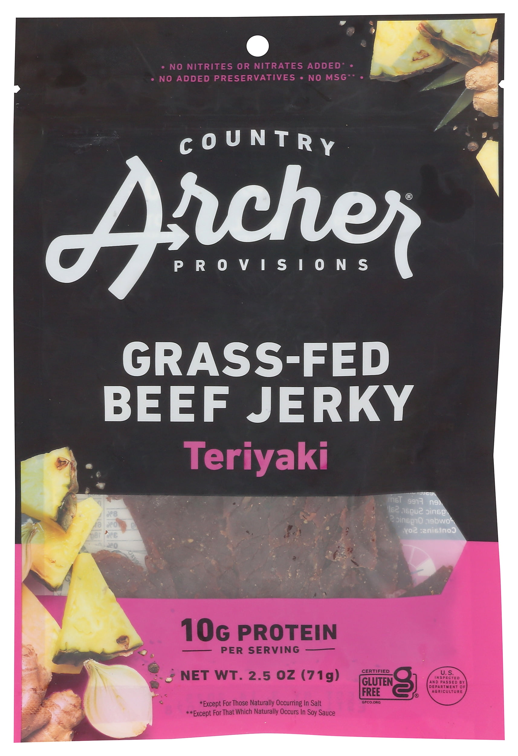 Pack of 12, Country Archer Teriyaki Grass-Fed Beef Jerky, 2.5 oz