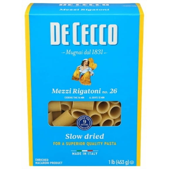 Pack of 12 De Cecco Rigatoni Mezzi Pasta 16 oz