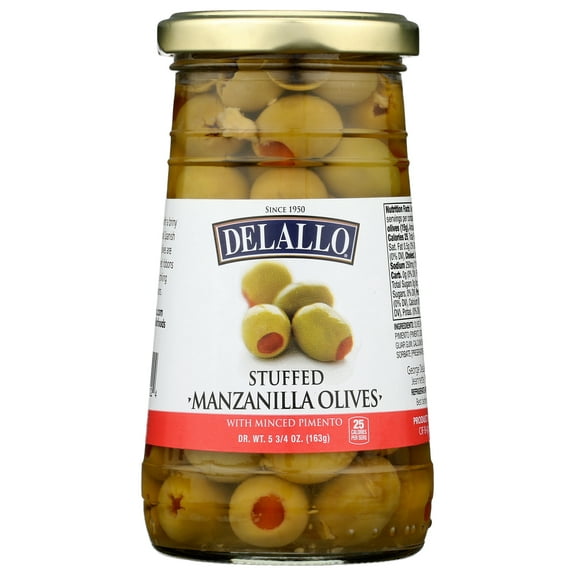 Pack of 12, Delallo Stuffed Manzanilla Olives, 5.75 oz