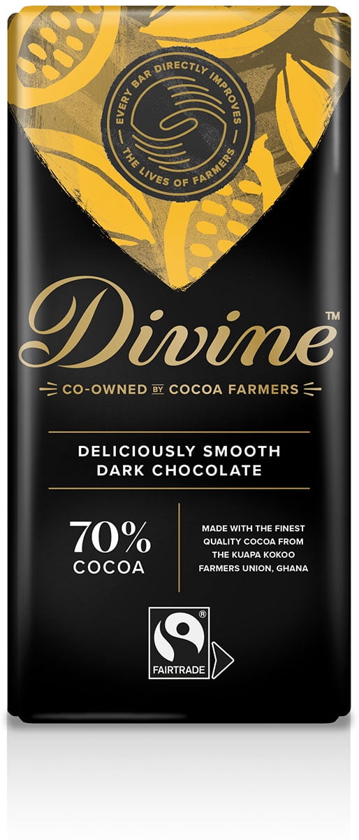 (Pack of 12), Divine Chocolate 70% Dark Chocolate Bar, 3 oz