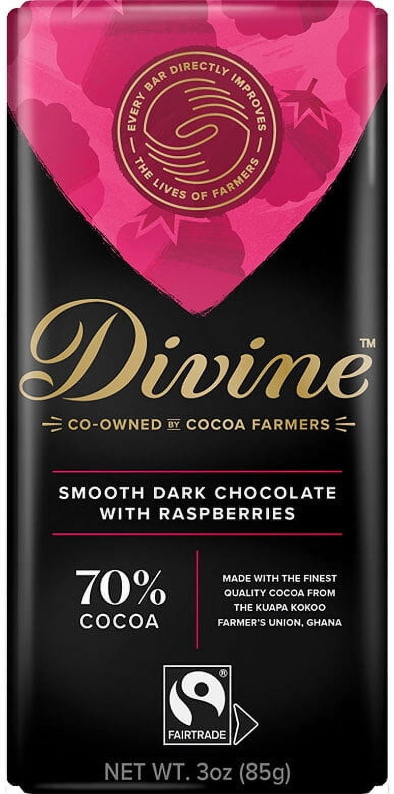 (Pack of 12), Divine Chocolate 70% Dark Chocolate with Raspberries, 3 oz