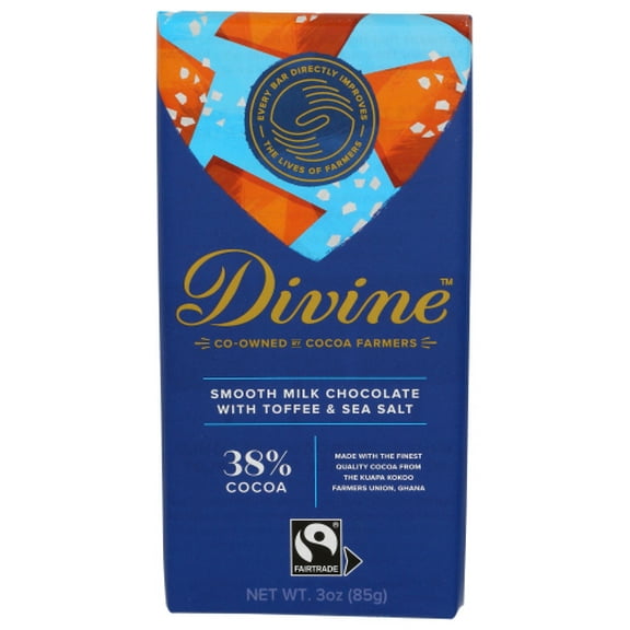 (Pack of 12) Divine Chocolate Milk Toffee Salt Chocolate Bar 3 Oz