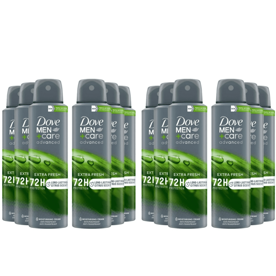 Pack of 12 Dove Men+Care Extra Fresh Dry Spray Antiperspirant, 72-Hour Protection, 3.8 oz