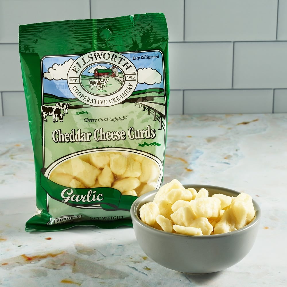 Pack of 12, Ellsworth, Natural White Cheddar Cheese Curds Garlic, 5 oz